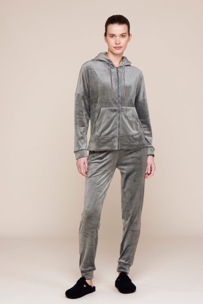 Noidinotte γυναικεία χειμερινή homewear φόρμα βελουτέ με κουκούλα μονόχρωμη-FA8476