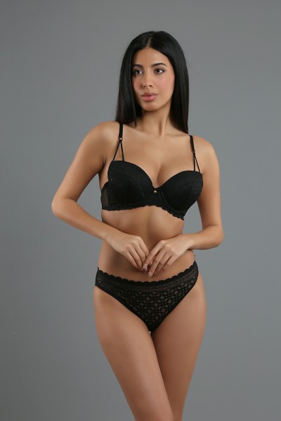 New Bra γυναικείο σετ εσωρούχων με σουτιέν και σλιπ με τούλι (B Cup)-33-4158a